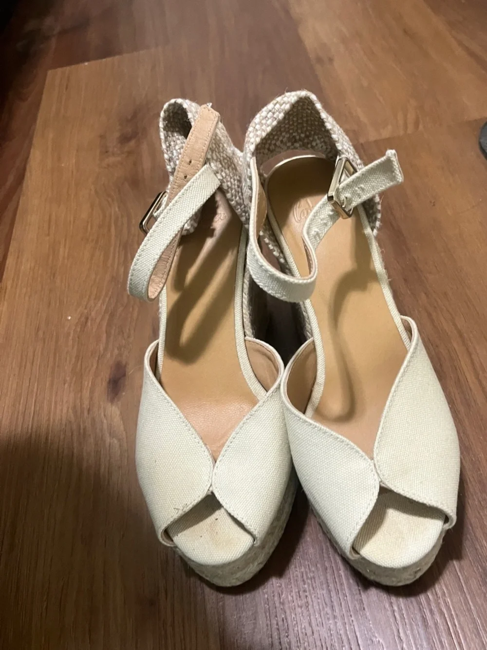 Castaner Cream Canvas Espadrille Wedge Sandals with Ankle Strap